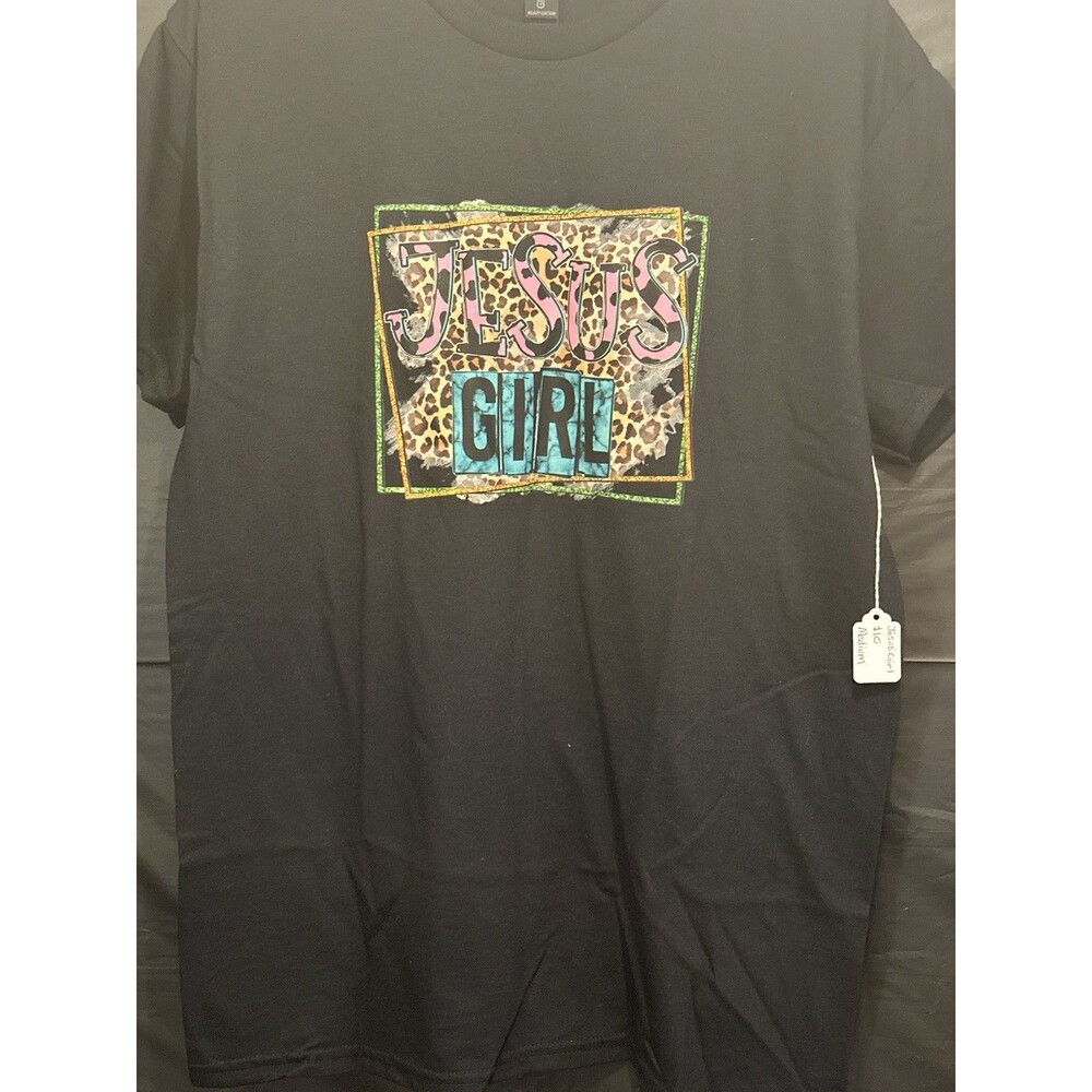 Jesus Girl Graphic T-Shirt Black - Leopard Print Design
